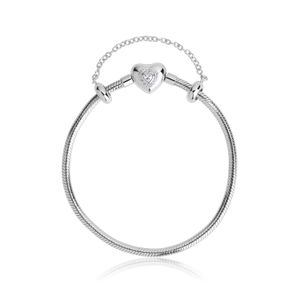 Pulseira Maleável Em Prata 925 Com Fecho Coração Com Zircônia - 19 cm