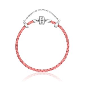 Pulseira De Couro Rosa Claro E Prata 925 - 18 cm