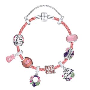 Pulseira De Couro Rosa Claro E Prata 925 - 18 cm