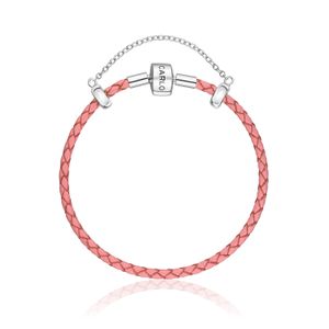 Pulseira De Couro Rosa Claro E Prata 925 - 19,5 cm