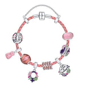 Pulseira De Couro Rosa Claro E Prata 925 - 19,5 cm