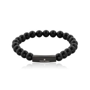 Pulseira Masculina Ágata Preta em Aço Preto - 21 cm