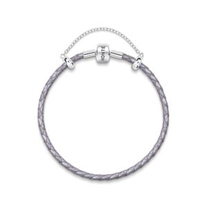 Pulseira De Couro Cinza E Prata 925 - 19,5 cm