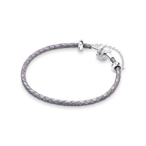 Pulseira De Couro Cinza E Prata 925 - 19,5 cm