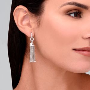Brinco Franja Correntes com Safira em Prata 925