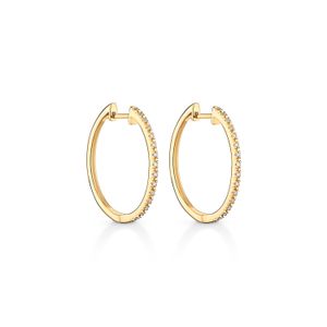 Brinco Argola com 16 Pontos de Diamantes com 26mm em Ouro Amarelo 18k