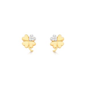 Brinco Trevo Cravejado em Prata 925 com Banho de Ouro Amarelo 18k