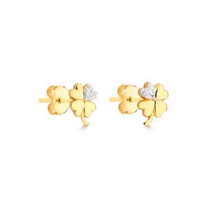 Brinco Trevo Cravejado em Prata 925 com Banho de Ouro Amarelo 18k