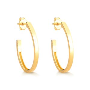 Brinco Meia Argola Oval 22mm em Prata com Banho de Ouro Amarelo 18k