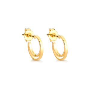 Brinco Meia Argola Dupla 12mm em Prata com Banho de Ouro Amarelo 18k