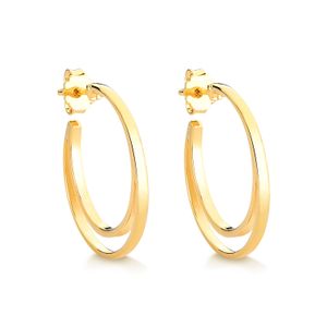 Brinco Meia Argola Dupla 22mm em Prata com Banho de Ouro Amarelo 18k