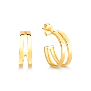 Brinco Meia Argola Fio Duplo dupla 17mm em Prata com Banho de Ouro Amarelo 18k