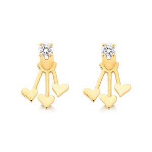 Brinco Ear Jacket Coração Cravejado em Prata 925 com Banho de Ouro Amarelo 18k