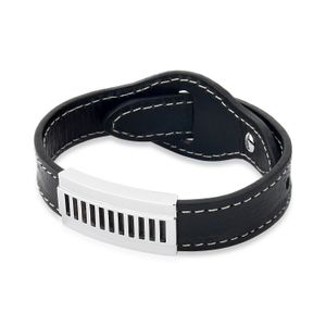 Pulseira Masculina Trilhos com Couro em Prata 925 - 27 cm