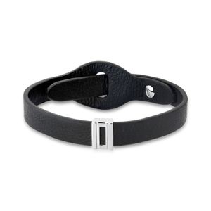 Pulseira Masculina Trilhos com Couro em Prata 925 - 27 cm