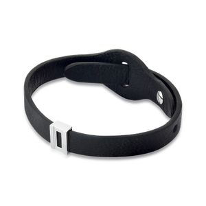 Pulseira Masculina Trilhos com Couro em Prata 925 - 27 cm