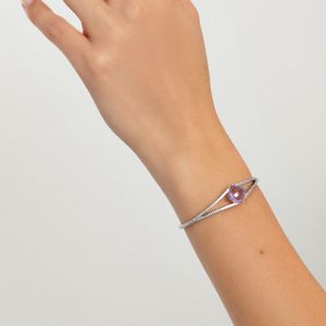 Pulseira Rígida com Ametista e Safira em Prata 925 - 17 cm