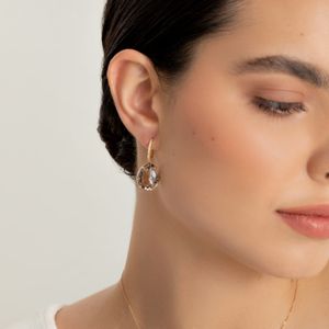 Brinco em Ouro Amarelo com Diamante e Quartzo Fumê