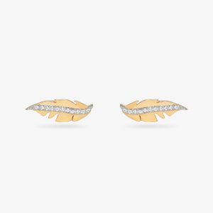 Brinco Pena Cravejado em Prata 925 com Banho de Ouro Amarelo 18k