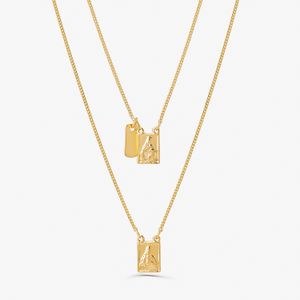 Colar Escapulário N Senhora Carmo/Sagrado Coração Jesus em Prata 925 com banho de Ouro Amarelo 18k