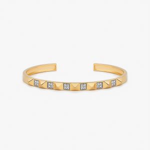 Pulseira Rígida Spikes com Topázio em Prata 925 com Banho de Ouro Amarelo 18k - 17 cm