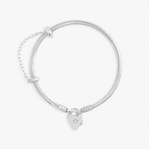 Pulseira Maleável em Prata 925 com Fecho Cadeado Coração Cravejado - 18 cm