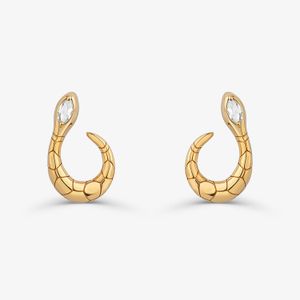 Brinco Argola Frontal Serpente com Topázio em Prata 925 com Banho de Ouro Amarelo 18K