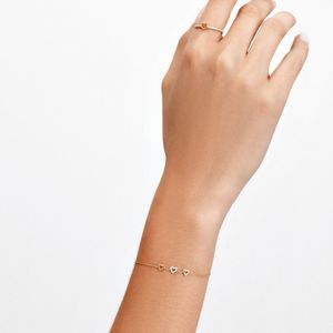 Pulseira Corações Cravejada em Prata 925 com Banho de Ouro Amarelo 18k