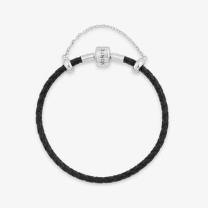 Pulseira de Couro Preto e Prata 925 - 18 cm