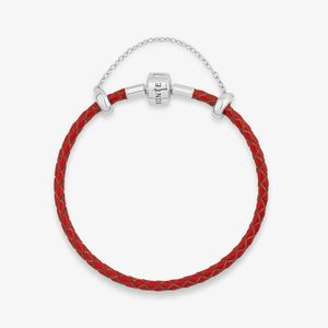 Pulseira de Couro Vermelho e Prata 925 - 18 cm