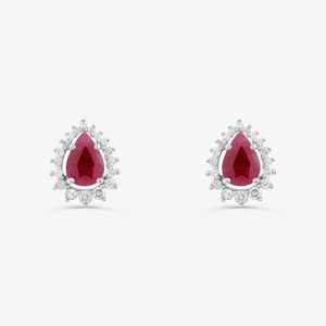 Brinco em Gota com Rubi e Diamantes em Ouro Branco 18k