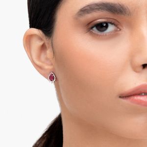 Brinco em Gota com Rubi e Diamantes em Ouro Branco 18k