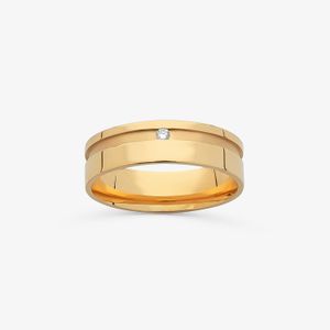 Aliança Anatômica com 2 Pontos de Diamantes com Friso em Ouro Amarelo 18k - 6 mm