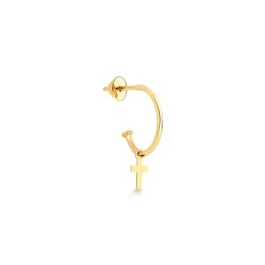 Brinco Argola Única Cruz em Ouro Amarelo 18k