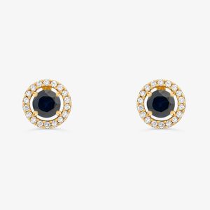 Brinco Stud com Safira e Diamantes em Ouro Amarelo 18k