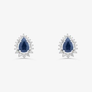 Brinco em Gota com Safira e Diamantes em Ouro Branco 18k