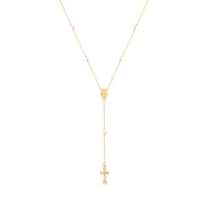 Colar Terço Medalha Milagrosa com Pérolas em Ouro Amarelo 18k