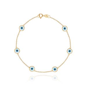 Pulseira Olho Grego em Ouro Amarelo 18k - 18 cm