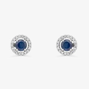Brinco Stud com Safira e Diamantes em Ouro Branco 18k