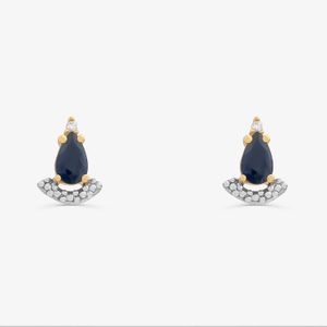 Brinco em Gota com Safira e Diamantes em Ouro Amarelo 18k