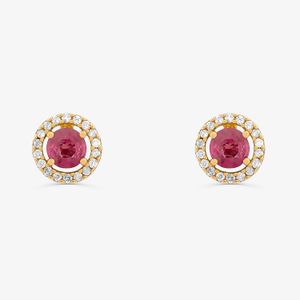 Brinco Stud com Rubi e Diamantes em Ouro Amarelo 18k