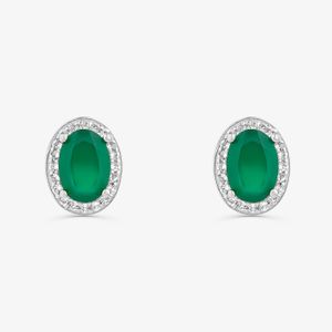 Brinco Oval com Ágata Verde e Topázio em Prata 925