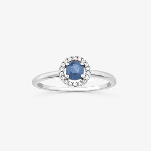 Anel com Safira e Diamantes em Ouro Branco 18k