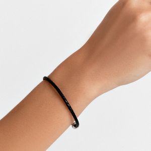 Pulseira de Couro Preto e Prata 925 - 19,5 cm