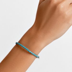 Pulseira de Couro Azul e Prata 925 - 19,5 cm