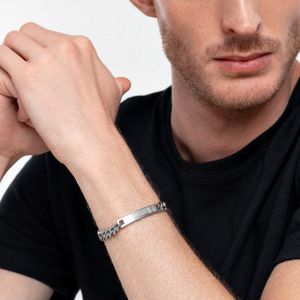 Pulseira Masculina Placa Fosca em Aço - 20 cm