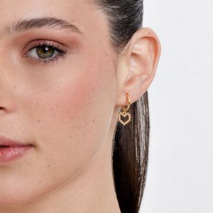 Argola Coração em Prata 925 com Banho de Ouro Amarelo 18K