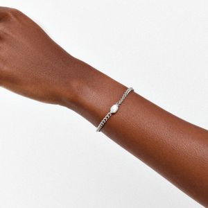 Pulseira Corrente Longo com Pérola em Prata 925 - 18 cm