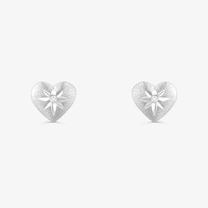 Brinco Coração com Diamante em Ouro Branco 18k