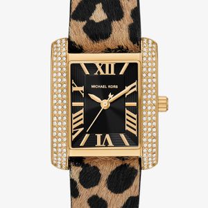 Relógio Michael Kors Emery Feminino em Aço Dourado e Cristais com Pulseira Animal Print MK7387/0DN